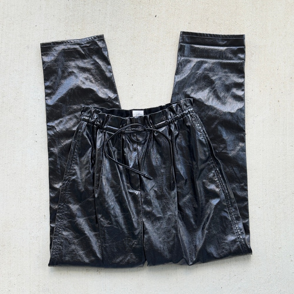 Aritzia Wilfred Faux Leather Pants Women's M Black Paperbag Waist Edgy 90s